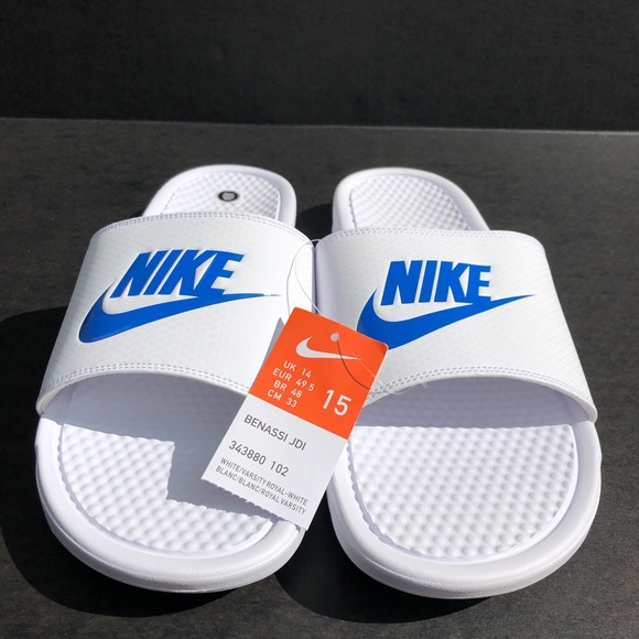 Men's Nike Benassi JDI White Blue Slides Size 15 - Picture 5 of 7